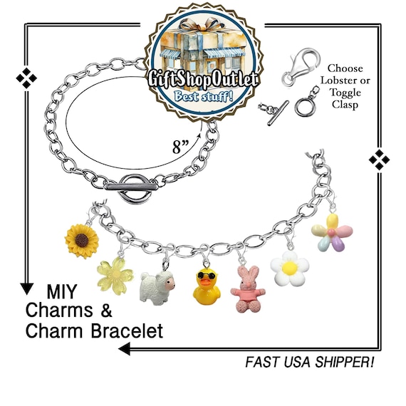 CHARMS, Charm BRACELET, Charms with Clip, Bracelets for charm, Spring charm, Easter charm, Rabbit Charm,Duck Charm,Flower charm, Gnome charm