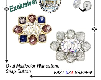 EXCLUSIVE! Gorgeous Oval Rhinestone Snap Buttons, MultiColor Snap Button, Silver Snap Buttons, #SnapCharms, #SnapJewelry, Gift for Her