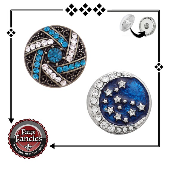 BEAUTIFUL BLuES RHINESTONE Moon Snap Buttons, Snap Charms, Ginger Snap, Moon Snap, #BraceletCharm, #SnapCharm, #MoonSnaps, SnapPopper
