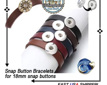 Real Leather Snap Button Bracelet, 18mm Leather Snap Bracelet, Adjustable Snap Bracelet, #SnapJewelry, Switchable Snap Buttons, Gift for Mom