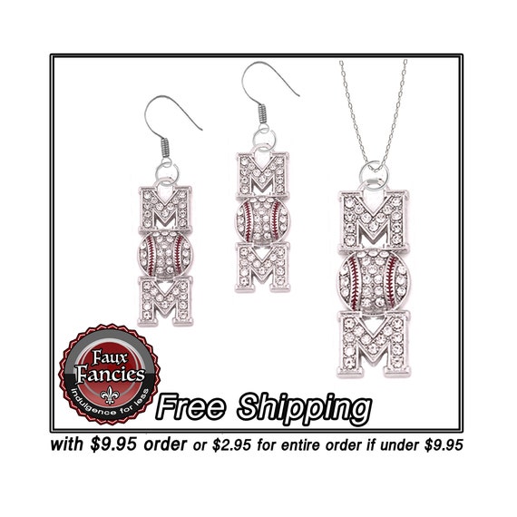 SALE! Rhinestone Baseball Mom Pendant, Rhinestone Earrings, Rhinestone Charm, Jewelry Gift, #GiftForHer, Rhinestone Jewelry, #Baseball