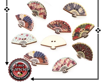 CLEARANCE! BUTToNS, BuTTON! 3 PCs Fan Wooden Buttons, Fan Charms, Asian Fan Scrapbook Buttons, Buttons, #WoodenButtons, #CraftButtons
