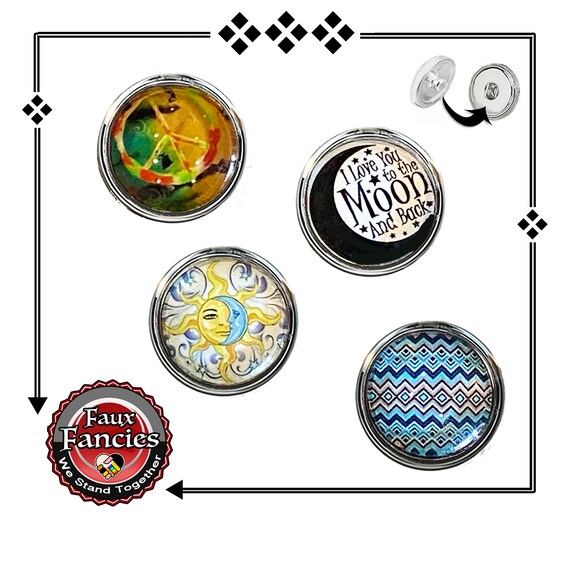 SNAP BUTTON, CABOCHON Snap Charm, To The Moon Snaps, Mandala Charm, Cabochon SnapButtons, #BraceletCharms, #BraceletSnaps, To The Moon Charm
