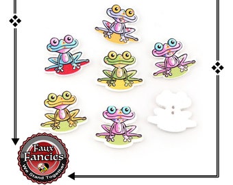 CLEARANCE! BUTToNS, BuTTON! 3 PCs  Frog Wood Buttons, Frog Charms, Spring Charms, Frog Scrapbook Buttons, #WoodenButtons, #CraftButtons
