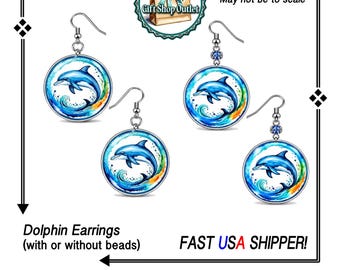 Dana Point DOLPHIN Glass Cabochon Handmade Earrrings, Dolphin Earrings, Dolphin Gift, #DanaPointEarrings, #DanaPointGift, #Dolphin