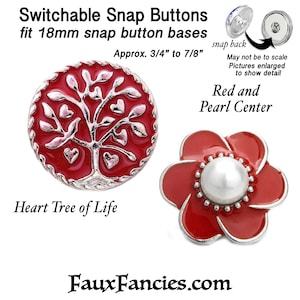 Beautiful RED Snap Buttons, PEARL Snap Charm Buttons, Tree of Life ...