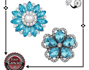 Beautiful TEALS Snap Buttons, PEARL Snap Charm Buttons, 18mm Ginger Snaps, #SnapButtons, #BraceletCharms, #Charm, #FlowerCharm, #SnapSnap