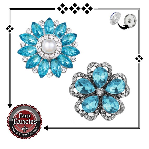 Beautiful TEALS Snap Buttons, PEARL Snap Charm Buttons, 18mm Ginger Snaps, #SnapButtons, #BraceletCharms, #Charm, #FlowerCharm, #SnapSnap