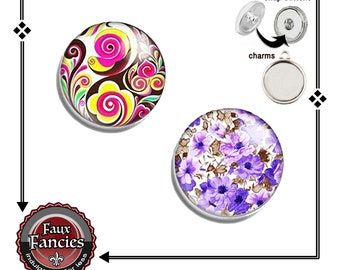 SNAP BUTTONs, Spring CABOCHON Snap Charms, CABOCHON Spring Snaps, Flower Charms, Flower Snaps, #BraceletCharms, #BraceletSnaps. #SnapJewelry