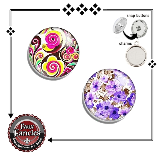 SNAP BUTTONs, Spring CABOCHON Snap Charms, CABOCHON Spring Snaps, Flower Charms, Flower Snaps, #BraceletCharms, #BraceletSnaps. #SnapJewelry