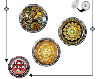 Mandala Snap Buttons: Colorful Cabochon Charms, 18-20mm Snap Jewelry