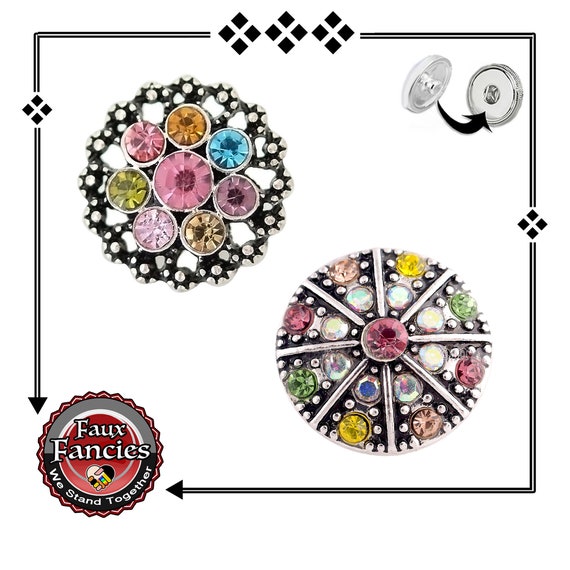 COLORFUL Snap Buttons, 18mm Snap Buttons, Spring Ginger Snaps, Snap Charms, #BraceletCharms, Rhinestone Snaps, #SnapButton, #RhinestoneSnap