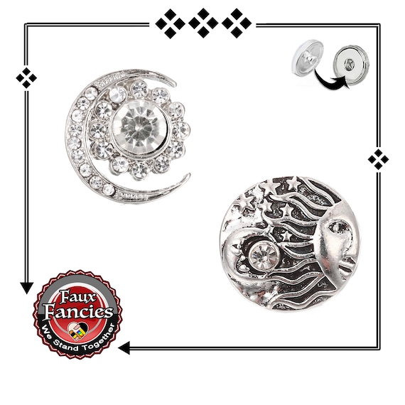 18mm Moon Snap Buttons, Rhinestone Sun Snap Button, Ginger Snaps, Snap Jewelry, #BraceletCharms, Rhinestone Snaps, #SnapButtons, #MoonSnap