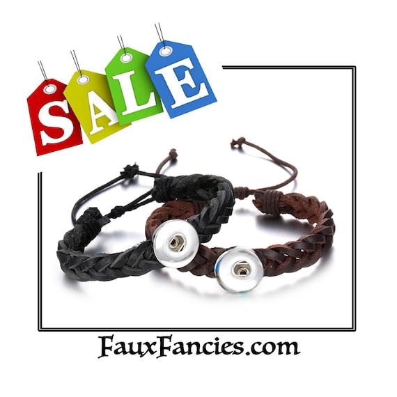 SALE! 18mm Leather Braided Snap Button Bracelet, Ginger Snaps, Snap Jewelry, Interchangeable Snap Buttons, Jewelry gift
