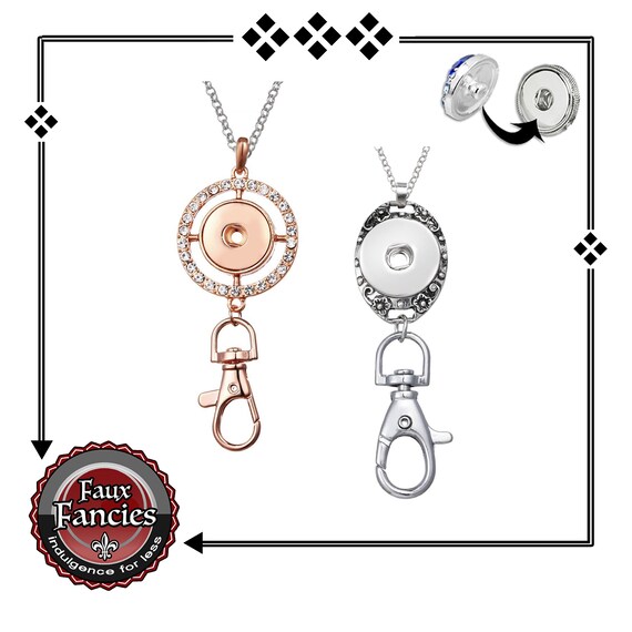 Rose Gold Snap Button Clip Pendant, RHINESTONE Snap Button ID Pendant, Ginger Snap Pendant ID, #SnapButtonID, #SnapButtonJewelry,#SnapSnap