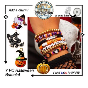 HALLoWEEN BRACELET, 7 PCs, with or without CHARMS, wear together or separately; Halloween jewelry, Halloween charms, Halloween Bracelet