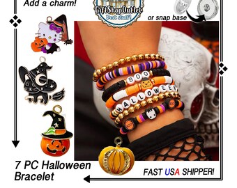 HALLoWEEN BRACELET, 7 PCs, with or without CHARMS, wear together or separately; Halloween jewelry, Halloween charms, Halloween Bracelet