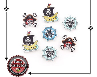 CLEARANCE! BUTToNS, BuTTONs! 3 PCs Pirate Button, Pirate Charms, Skeleton button Charm, Pirate Scrapbook Button, #WoodButtons, #PirateCharm