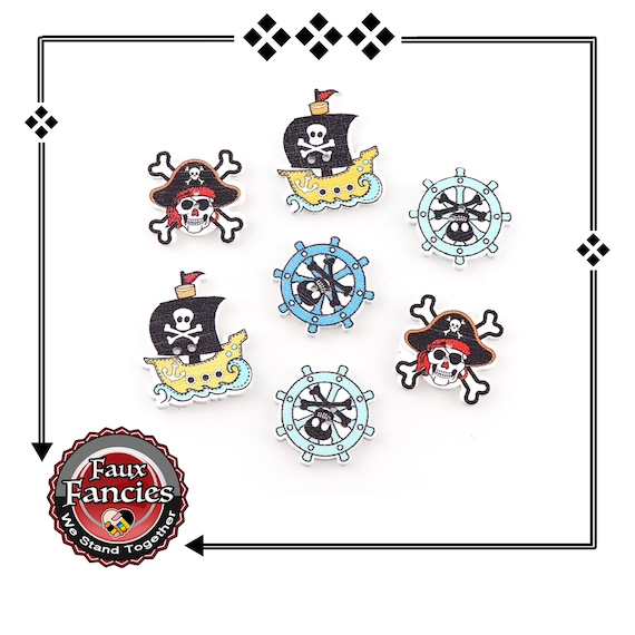 CLEARANCE! BUTToNS, BuTTONs! 3 PCs Pirate Button, Pirate Charms, Skeleton button Charm, Pirate Scrapbook Button, #WoodButtons, #PirateCharm