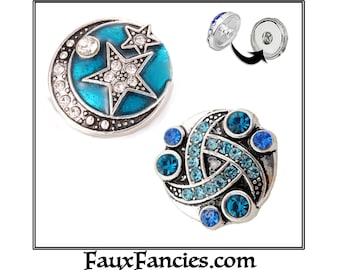 Snap buttons,“Blue-tiful” 18mm Ginger Snaps, Snap Charms, Moon Charm, #SnapButtons, Rhinestone Snaps, Snap Charms, #RhinestoneCharms