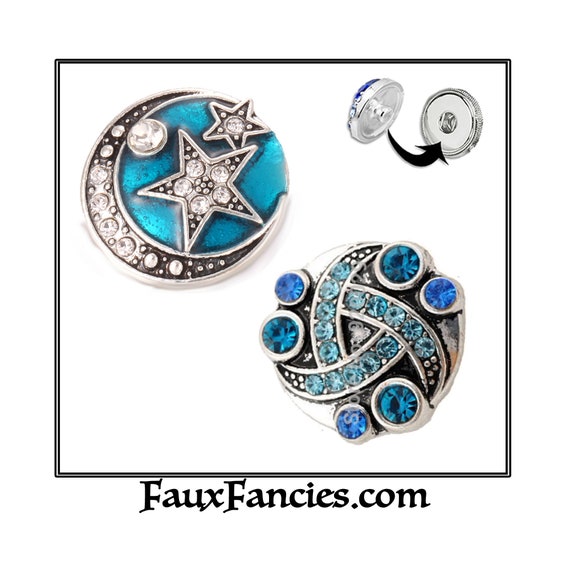 Snap buttons,“Blue-tiful” 18mm Ginger Snaps, Snap Charms, Moon Charm, #SnapButtons, Rhinestone Snaps, Snap Charms, #RhinestoneCharms