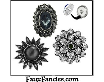 SALE! 18mm Snap Buttons, Ginger Snap Button, Changeable Snap, Snap Chars, Rhinestone Snap, Rhinestone Snap, Snap Jewelry, Black Dahlia Charm