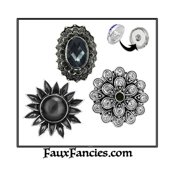 SALE! 18mm Snap Buttons, Ginger Snap Button, Changeable Snap, Snap Chars, Rhinestone Snap, Rhinestone Snap, Snap Jewelry, Black Dahlia Charm