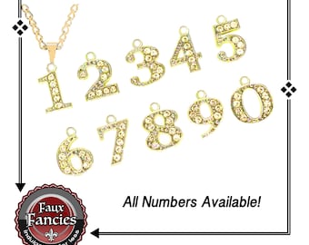 Rhinestone Dangle NUMBER Charms, MULTIPLE DISCOUNTS, Number Pendant, Numeric Charm, 0 to 9 Charms, #NumberCharm, #RhinestoneNumber