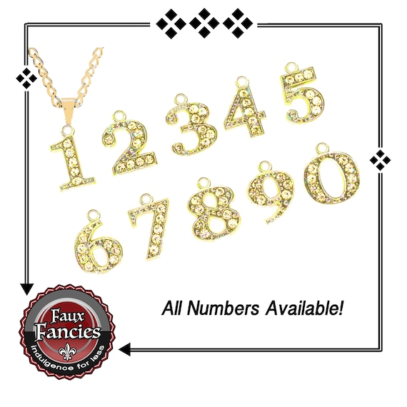 Rhinestone Dangle NUMBER Charms, MULTIPLE DISCOUNTS, Number Pendant, Numeric Charm, 0 to 9 Charms, #NumberCharm, #RhinestoneNumber