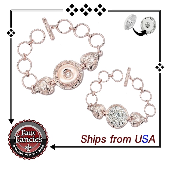 Heart ROSE GOLD SNAP Button Bracelet, Rose Gold Adjustable Bracelet, #SnapBracelet, #SnapButtonJewelry, #SnapJewelry, #18mmSnapButtons
