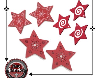 HOLIDAY ORNAMENTS, Red Wood Ornaments, Christmas Tree Ornaments, Snowflakes, Paintable Ornament, Christmas Tree Decoration, #Ornaments