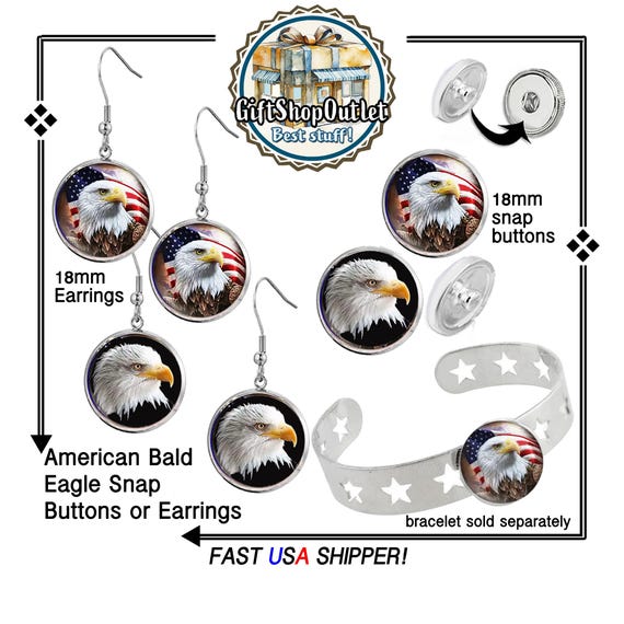 OuR DESiGN! EAGLE 18mm Handmade Earrings, EaGLE SNaP BuTTONS, #EagleJewelry, #BaldEagleEarrings, #EagleSnapButtons, #EagleEarrings