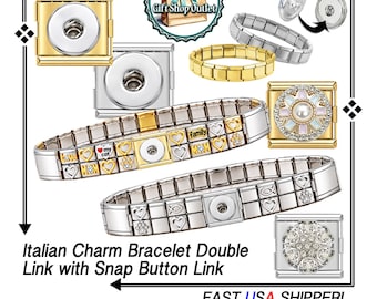 SNAP BUTTON ITALiAN CHARM double height link base, Italian Bracelet Snap Button Link, Gift for Her, #ItalianCharmBracelet, #ItalianCharm
