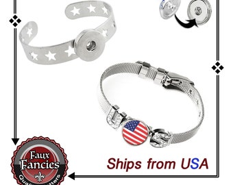 USA Snap Button Bracelet: Adjustable Cuff Style, Patriotic Jewelry