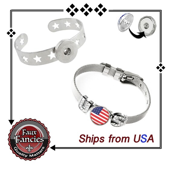 Snap Button USA Bracelets, 2 Styles, Adjustable And Cuff Style USA Bracelet, July 4 Snap Bracelet, Buttons, #SnapButtonJewelry, #SnapJewelry