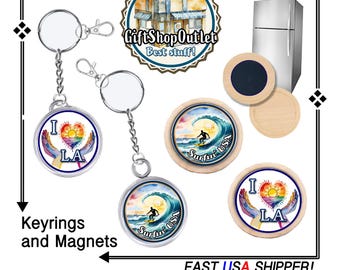 LoVE LA Handmade Keyring, Surfin UsA Magnet,Love LA Fridge Magnet,#SurfingUsA,#LoveLA,#BeachMagnet, #BeachSouvenir, #SurfingKeyring, LA Gift
