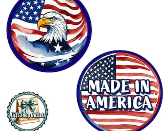 GLASS CABOCHON Handmade Eagle Keyring or Magnet: American Flag Souvenir