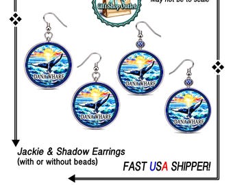 Dana Point WHARF Glass Cabochon Handmade Earrings, Dana Wharf Earrings, Whale Watching Gift, #DanaPointEarrings, #DanaPointGift, #DanaWharf