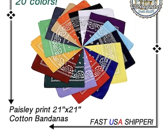 BANDANAS, Cotton Paisley Bandanas, 21 inch Square Bandanas, #Bandanas, #CottonBandanas