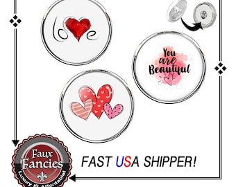 Really NICE Cabochon HEART Snap Buttons, 18mm Ginger Snaps, Snap Charms, Valentine Heart Charm, #HeartCharms, #ValentinesDay, #SnapJewelry