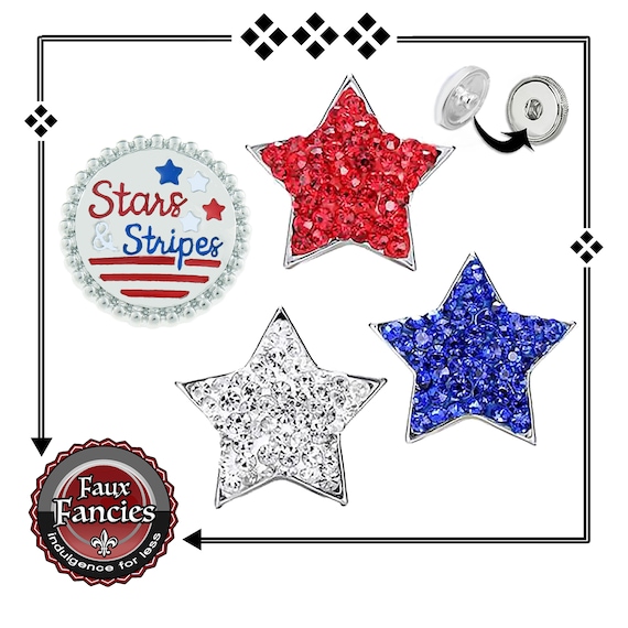 Snap Buttons, July 4th, BEAUTIFUL American 18mm Ginger Snaps, Election charm, #RhinestoneSnaps, Rhinestone Snaps, #SnapButton, #USACharms