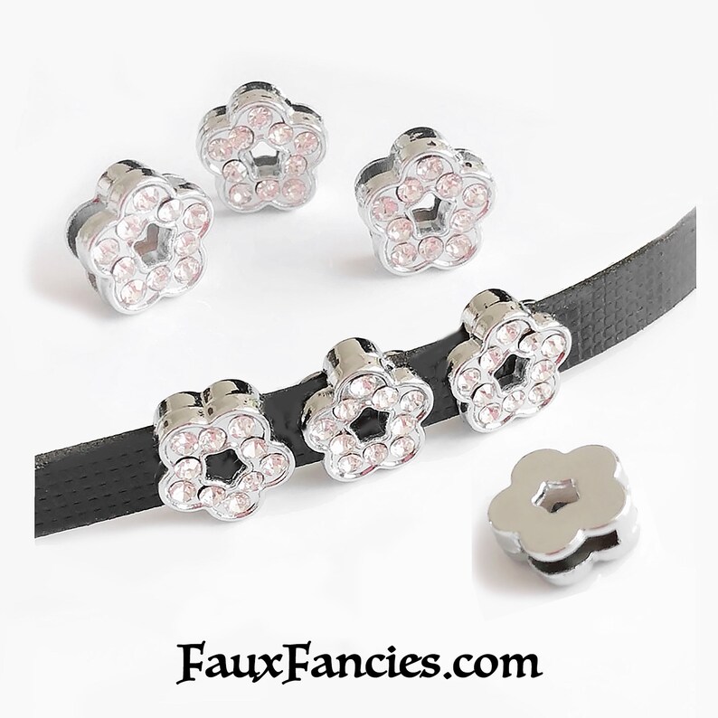 Rhinestone 8mm Slider Charms Slide Charm Slider Flower Etsy