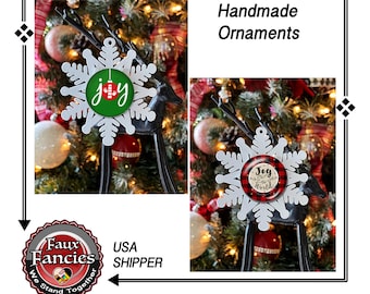 HANDMADE Christmas SNOWFLAKE ORNAMENTs, Joy ornament,  Joy to the World ornament, 3" snowflake ornament, #ChristmasOrnament, #JoyOrnament