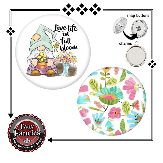 SALE! Spring Snap Button, Gnome Cabochon Charm, Spring Snap Charms, Spring Snap Button, Spring Cabochon Charm, Snap Snap, #SpringGnomeCharm