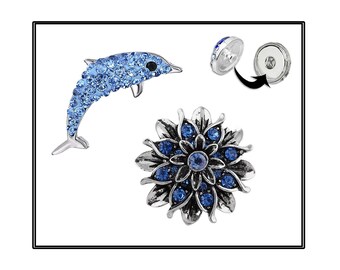 Snap Buttons, 18mm Ginger Snaps, Snap Charms,Dolphin Charm, Blue Flower Snap Charm, Rhinestone Snaps, Snap Button Jewelry, #RhinestoneCharm