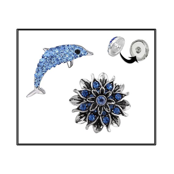 Snap Buttons, 18mm Ginger Snaps, Snap Charms,Dolphin Charm, Blue Flower Snap Charm, Rhinestone Snaps, Snap Button Jewelry, #RhinestoneCharm