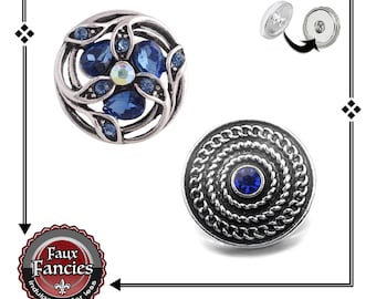 Beautiful BLUES with Silver Tones SNAP Button, Ginger Snap, Flower Snap Charm, #BraceletCharm, #SnapCharms, #RhinestoneSnaps, #SnapPopper