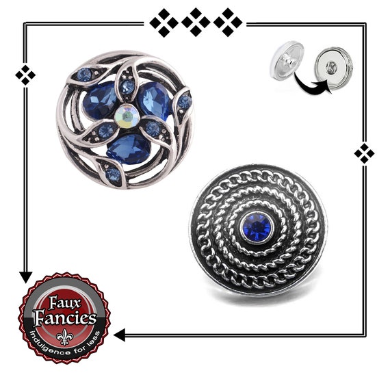 Beautiful BLUES with Silver Tones SNAP Button, Ginger Snap, Flower Snap Charm, #BraceletCharm, #SnapCharms, #RhinestoneSnaps, #SnapPopper