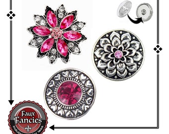 Gorgeous Rose Pink Rhinestone SNAP Buttons, Ginger Snaps, Snap Charm, #BraceletCharm, #SnapCharms, #SwitchableSnap, #SnapButton, #FlowerSnap
