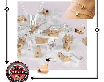 Mini Initial Charms: Silver or Gold Tone Letter & Heart Charms